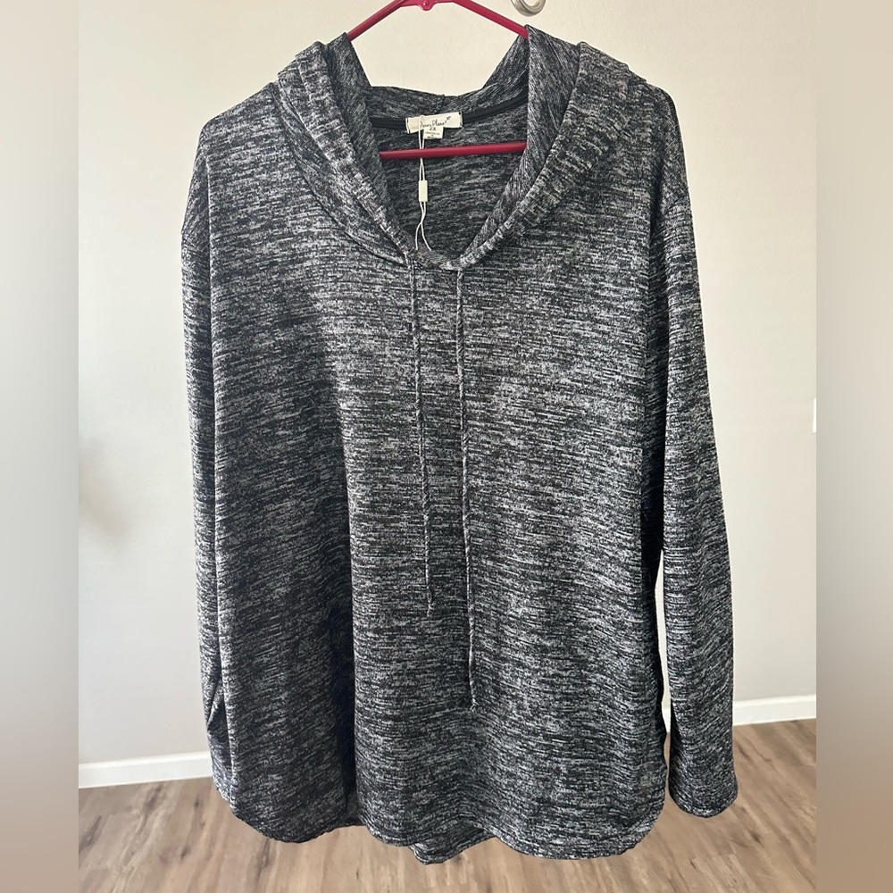 SIZE 2X PAPER PLANES ✈️ GRAY HOODED TOP SHIRT HOODIE NWOT WOMENS